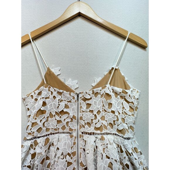 Wyatt Correction Women's Crochet Lace Floral Dress Stretch Size M White Back Zip - Picture 12 of 14
